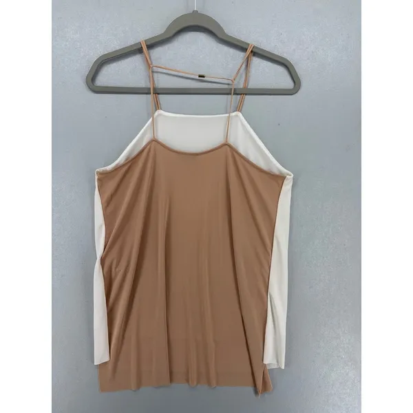 Zara Camisole Women L Tan Cream Layered Spaghetti Strap T-Back High Low Top - Image 3