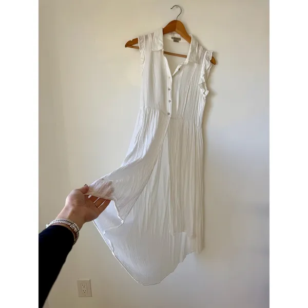 Anthropologie Yolanda Ivory Pleated Tunic Sleeveless Button Up Blouse Women's XS - Image 5