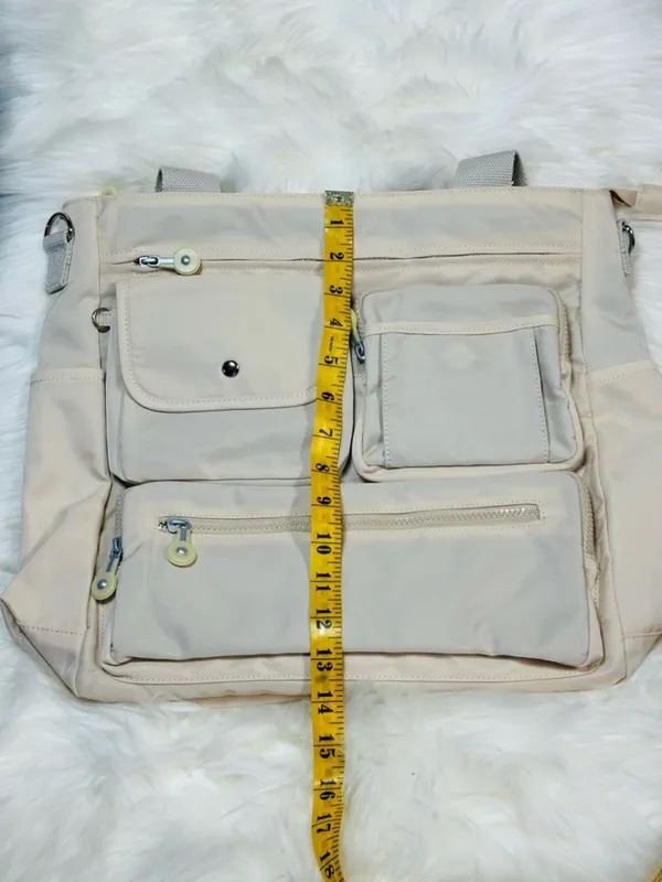 Everyday Utility Tote Bag in Light Beige - Multiple Pockets - Image 16