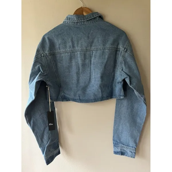Tilly's Sz M Cropped Denim Jacket Button Up Dropped Sleeves Unlined - Image 10