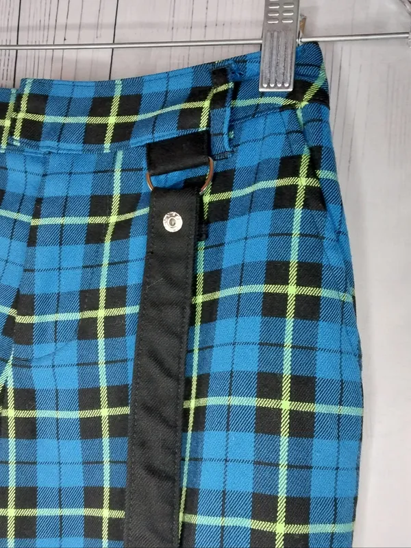 Hot Topic Blue & Green Plaid Punk 90's Alternative Suspender Pants - Image 3