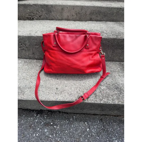Kate Spade New York Red Pebbled Leather Satchel Crossbody Bag Gold Hardware - Image 5