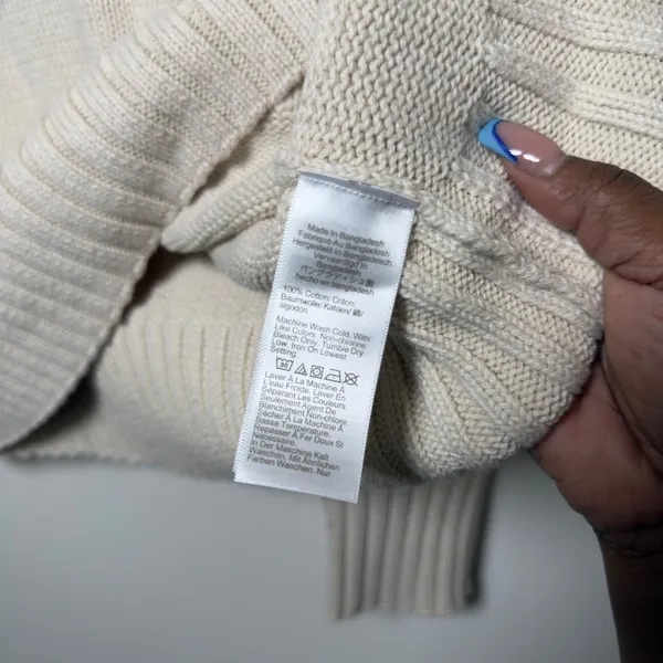 J. Crew Women 100% Cotton Sweater‎ Large Ivory Mock Neck Chunky Knit Cabin - Image 2