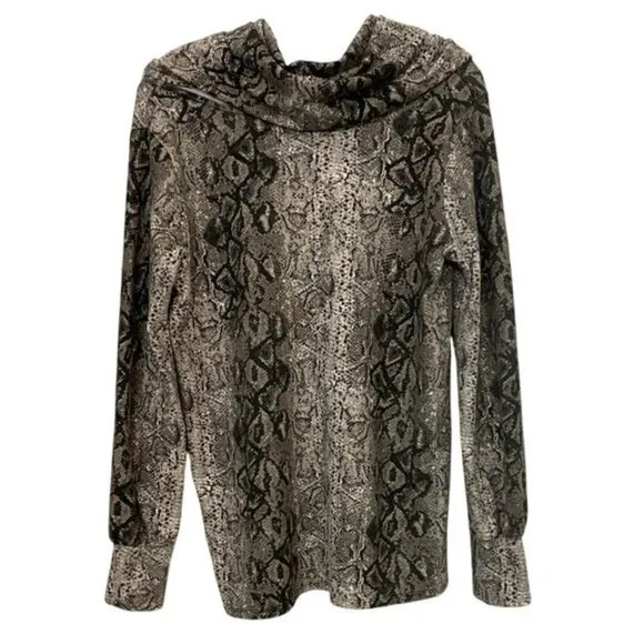 Gibson Snakeskin Cowl Neck Convertible Tunic Top Brown Tan SF8191 Womens‎ Medium - Image 11
