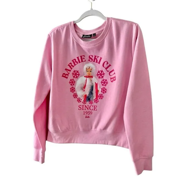 Barbie Sweatshirt Ski Club 1959 Size‎ Large Pink Crewneck Graphic Cropped NEW - Image 2