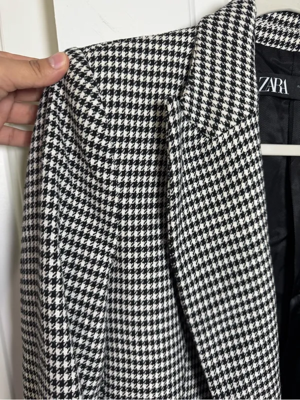 Zara Women’s Houndstooth Double Breasted Blazer Black White Size M Jacke - Image 8