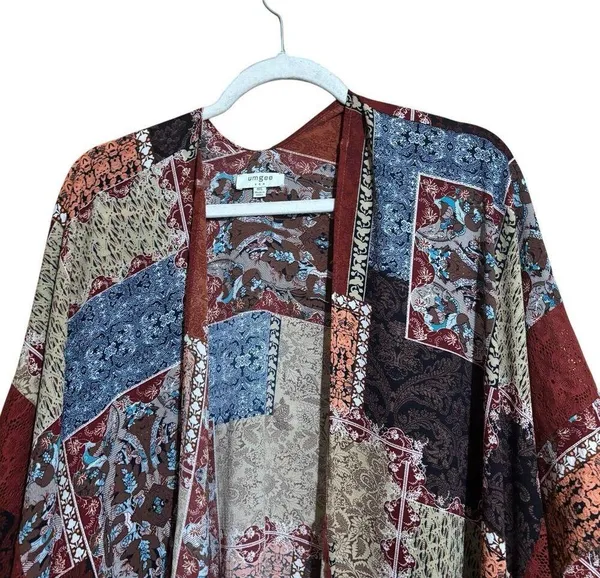 UMGEE Duster Cardigan Womens Medium Large Multicolor Boho Fringe Open Kimono - Image 2