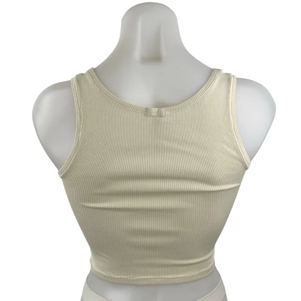 H&M Women's Cream Ribbed Knit Sculpt Square Neck Tank Cami Crop Top Size XS - Image 4