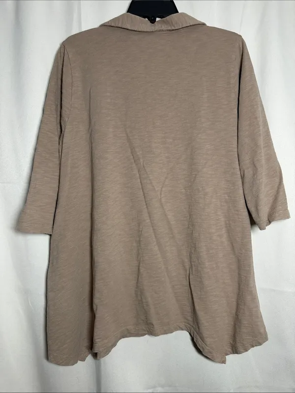 Soft Surroundings Danielle Button Tunic 3/4 Sleeve Cotton Desert Stone Size L - Image 2