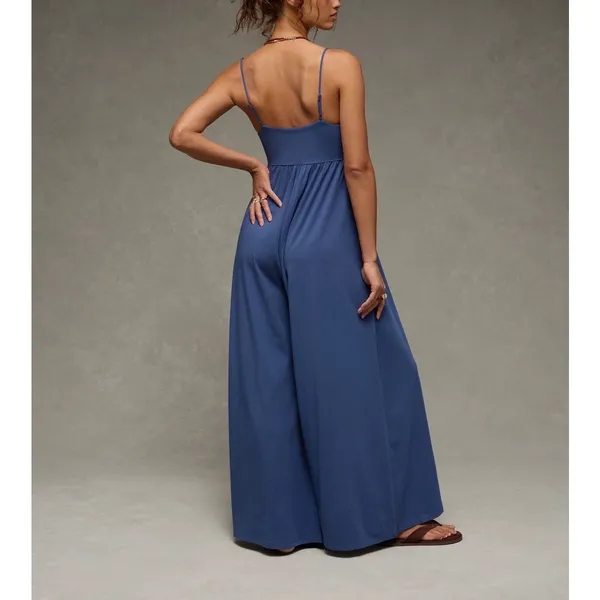 American Eagle Empire Waist Wide-Leg Knit Jumpsuit XS Deep Sea Blue NWT - Image 6