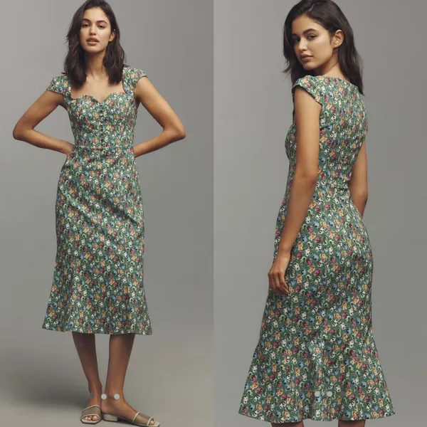 NWT Maeve Anthropologie Cecily Midi Dress‎ XS Green Pomegranate Floral Fruit - Image 13