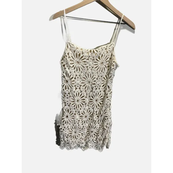 Steve Madden‎ Daisy Mini Dress Womens 10 White Crochet Floral Boho Bridal Party - Image 3