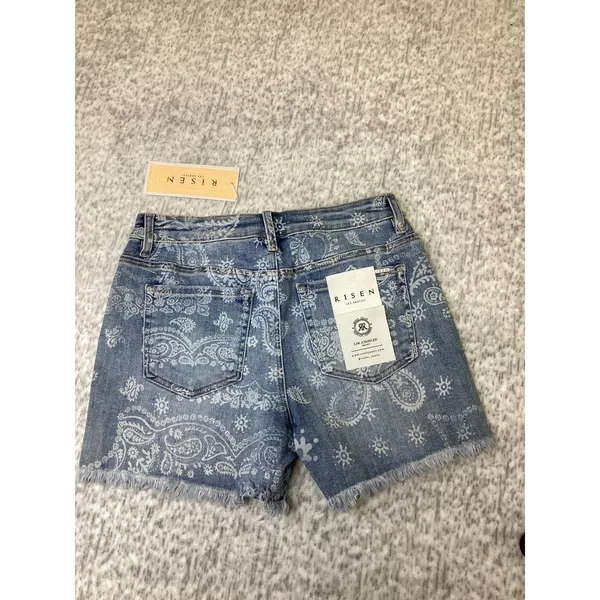 Risen Jeans Paisley HR Short Medium Wash High Rise Frayed Hem XL RDS6602.. - Image 3