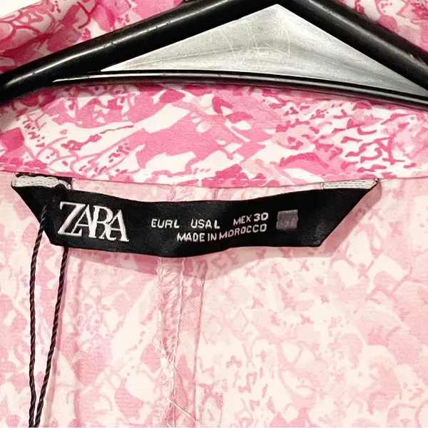 Zara Size Large Pink Silk Snake Print Button Front‎ Blouse Top - Image 3