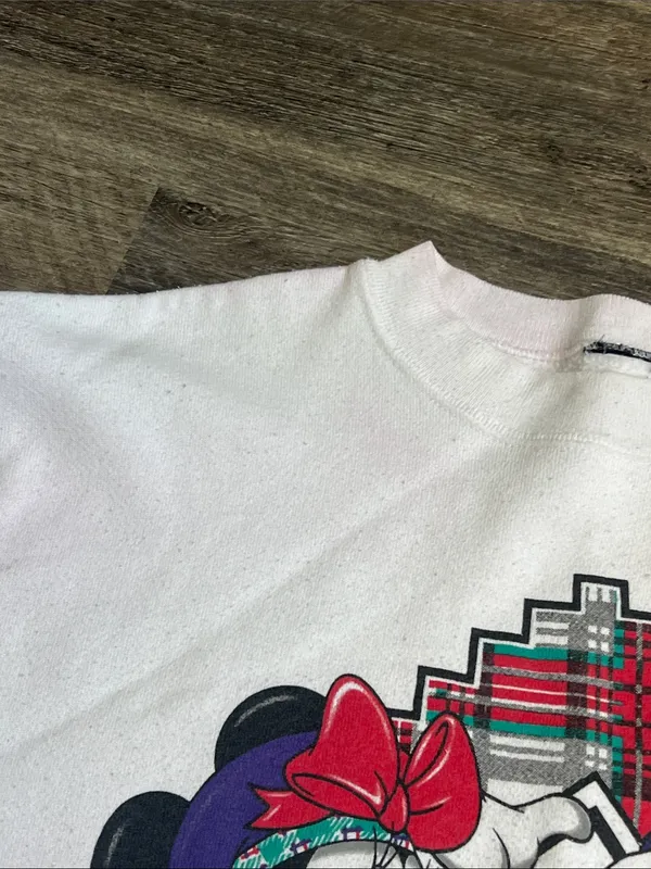 Disney Mickey Minnie Plaid Sweatshirt White Retro 🦋 - Image 5