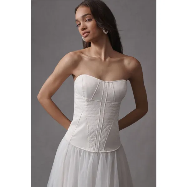 BHLDN Strapless‎ Satin Tulle Bridal Midi Dress NWT Large - Image 2
