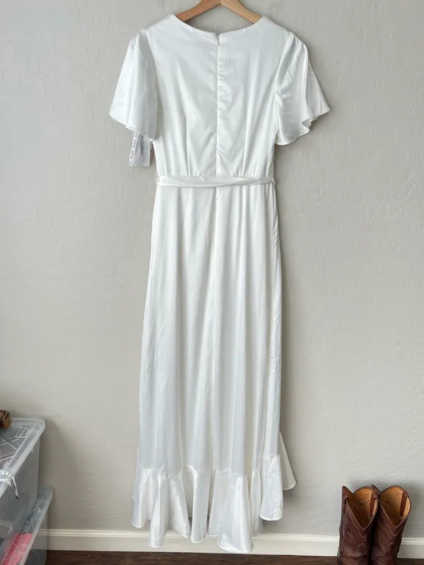 David’s Bridal db studio Flutter Sleeve Satin Ruffle Hem Wedding Dress 2 NEW - Image 4