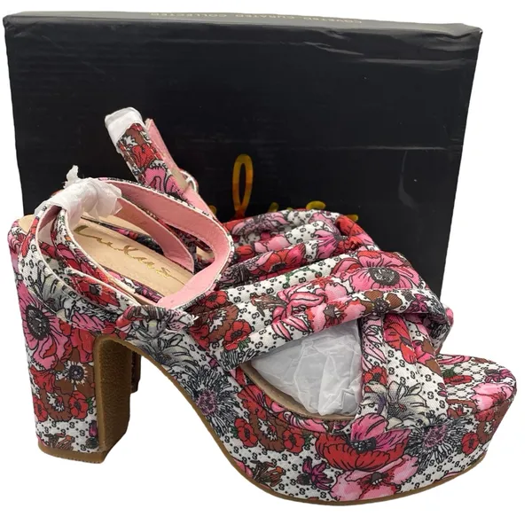 Lulu's Nokunu pink floral ankle strap platform sandals women’s Size 9 - Image 2