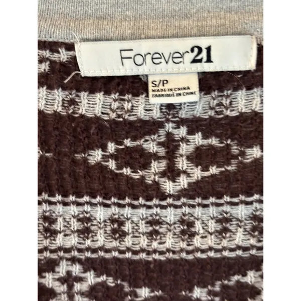 Forever 21 Horse Fair Isle Cardigan Sweater Grey Brown Southwestern Equestrian S - Image 3