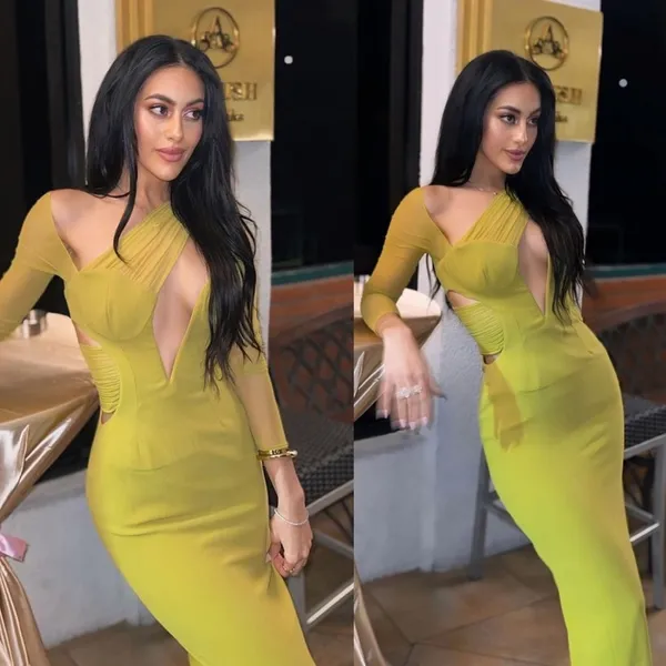 HOUSE OF CB 'Zahra' Chartreuse Plunge‎ Maxi Dress maxi mustard yellow NWOT XS - Image 13