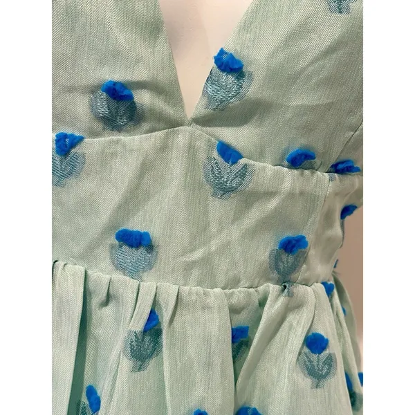 Lulus "Definitely Flirty" Green Floral Textured Skater Dress Size M Medium NWT!! - Image 2