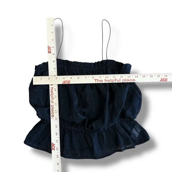 Lulus Black Peplum Cami Top Women’s Small Textured Sheer Stripe Ruffle‎ Hem - Image 3