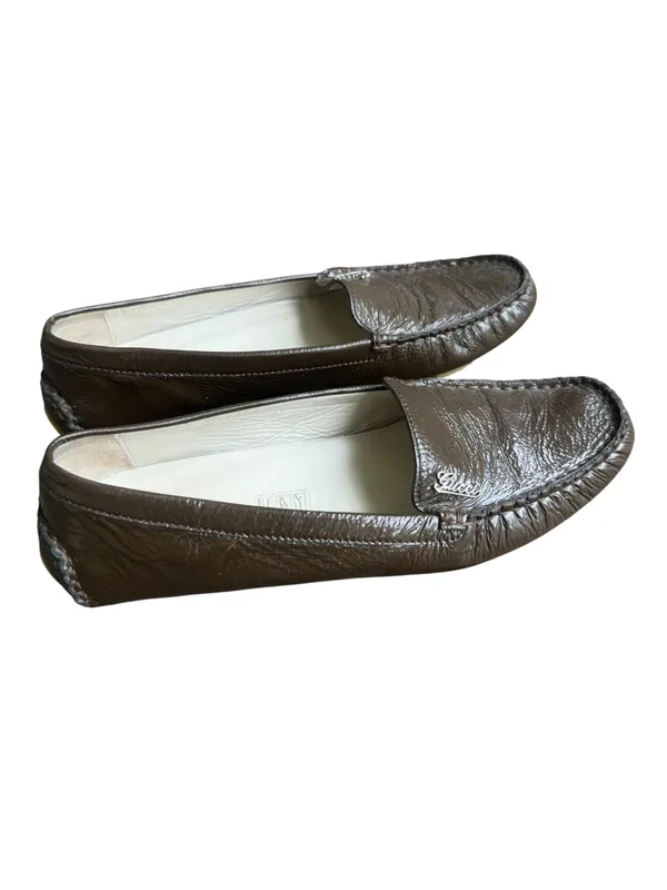 Gucci Driving Moccasins Flats Patent Crinkle Leather Brown 36.5 - Image 3