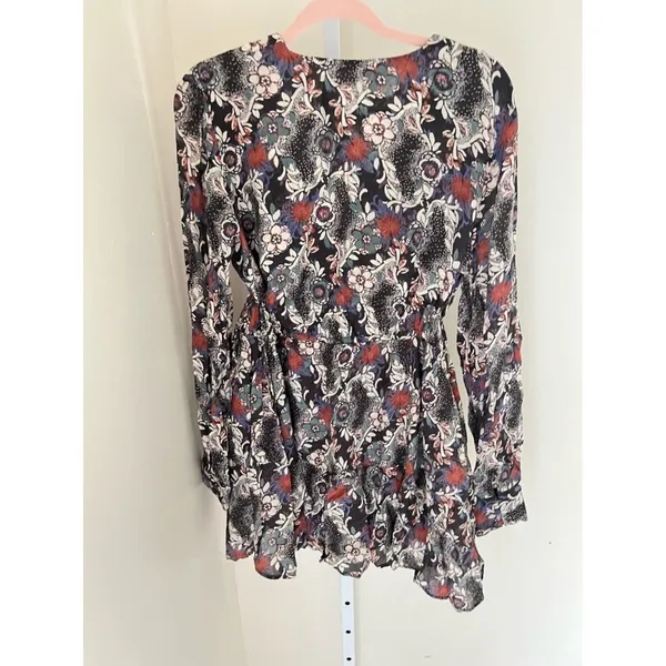 Free People Womens Small Black Stealing Fire‎ Henley Dress Floral Long Sleeve - Image 9