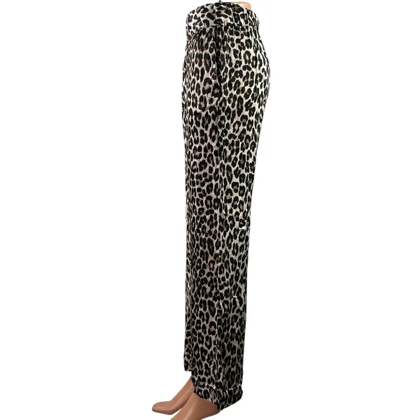 H&M Women's Black Leopard Animal Print High Rise Wide Leg Trousers Pants Size S - Image 2