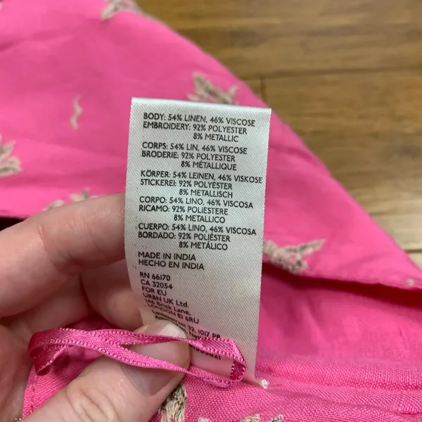 Maeve Anthropologie Embroidered Tie Front Bandeau Top Bright Pink Linen Blend XL - Image 5
