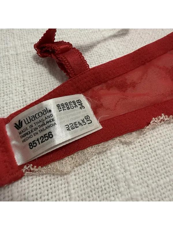 Wacoal 34B Red Lace Unlined Bra Underwire 851256 Off White & Cream Trim - Image 8