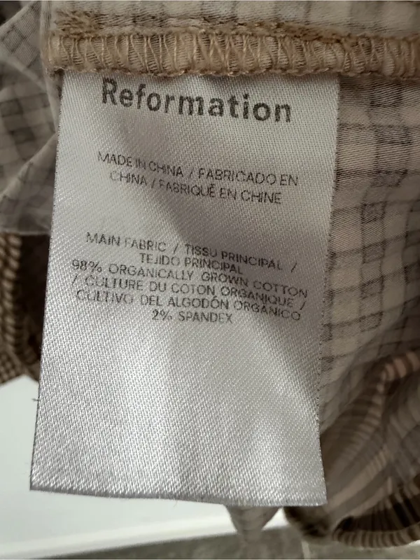 Reformation Jeune Dress Size 10 Brown White Gingham Ruffle Mini Dress - Image 5
