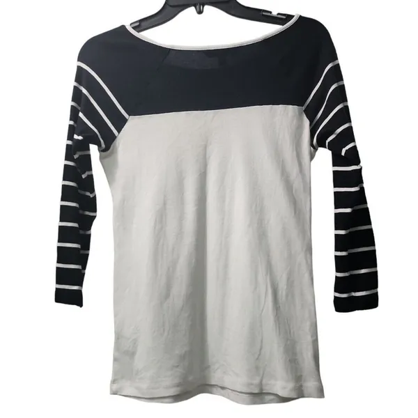 Lauren Ralph Lauren Striped 3/4 Sleeve Top‎ Boat Neck Gold Buttons S - Image 2