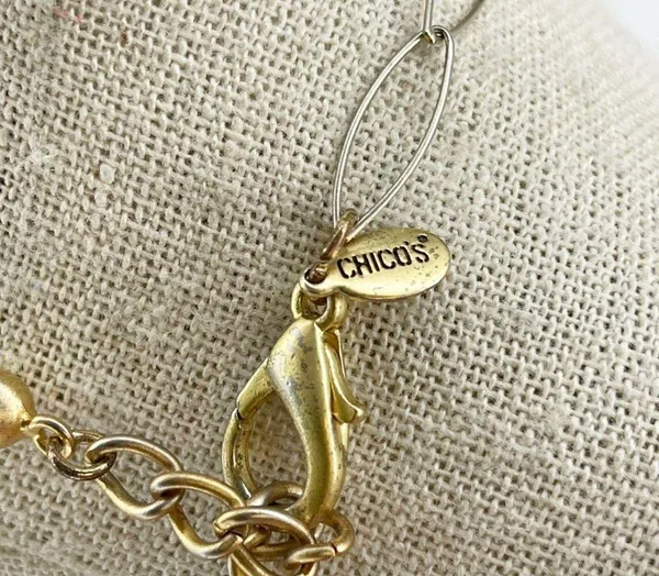 Chicos Colorful Beaded Gold Tone Hammered Teardrop Pendant Necklace ✨ - Image 2