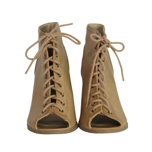 Soda Beige Lace Up Peep Toe Bootie Tan Ankle Tie Front Ankle Boots Size 7.5 - Image 4