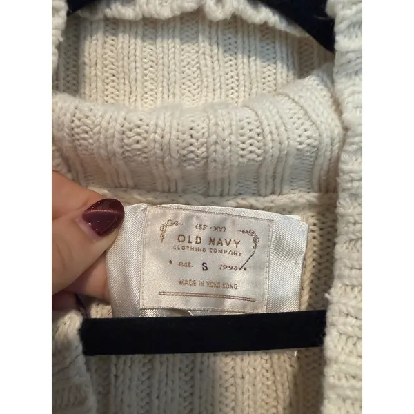 Old Navy Women Cream Cable Knit Shawl Collar Sweater Cotton Lambswool Blend S - Image 2