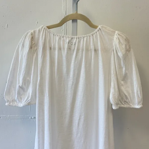 LOFT Cotton Slub Puff Sleeve Split Neck Blouse Top Medium 36801213 White Relaxed - Image 5