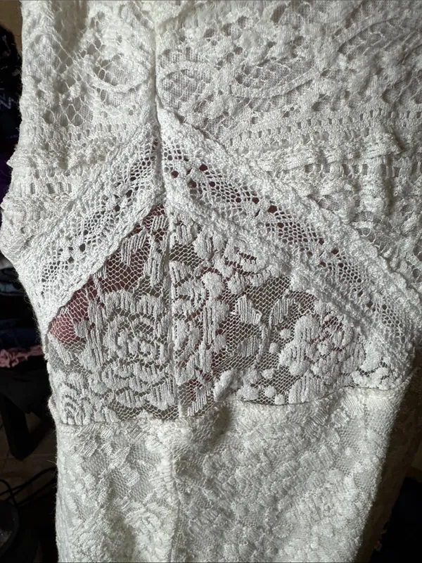 Vintage Abercrombie & Fitch White Lace Fit & Flare Mini Dress XS Y2K - Image 10