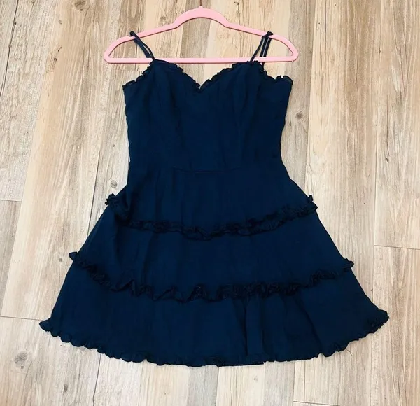 francesca's navy blue tiered dress sz small - Image 3