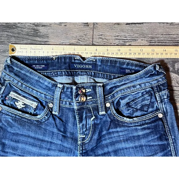 Vigoss The‎ New York Slim Boot Embellished Pockets Jeans Size 1/2 Bling Rodeo - Image 3