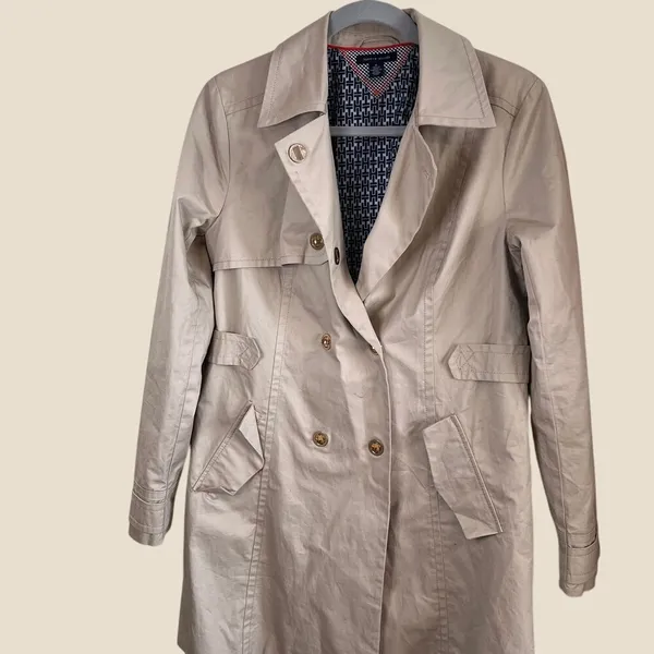 Tommy Hilfiger Women Size M‎ Beige Double Breasted Trench Raincoat Jacket Preppy - Image 3
