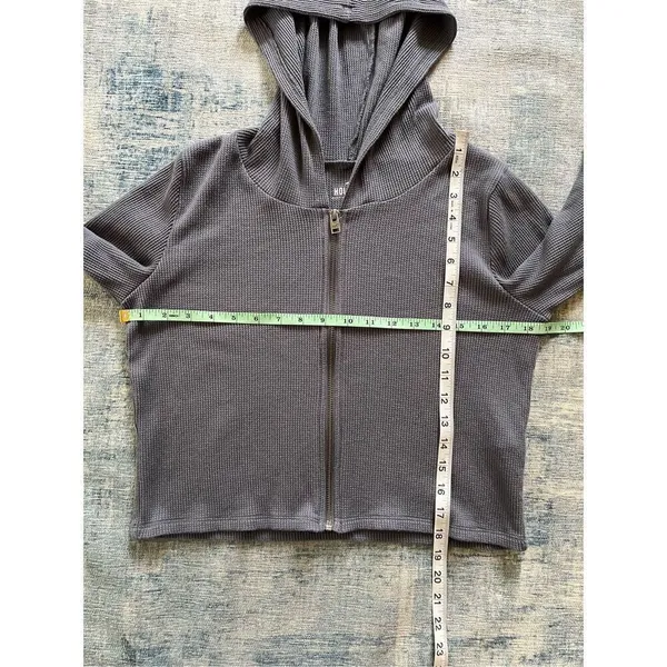 Hollister Slate Blue Gray Waffle Knit Cropped Full Zip Hoodie Women's Medium - Image 5
