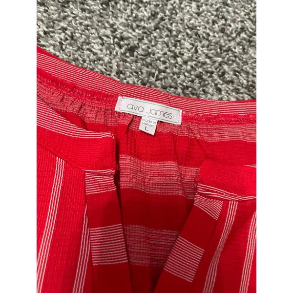 Ava James red striped peplum sleeveless tank top L - Image 2