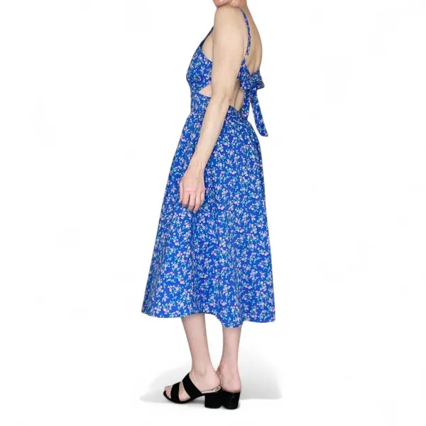Mable Blue & Pink Floral Cottage Open Back Sleeveless Midi Dress - Image 5