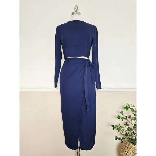 REFORMATION Maurita Danube Navy Blue Wrap Long Sleeve Dress Size 4 NEW - Image 3