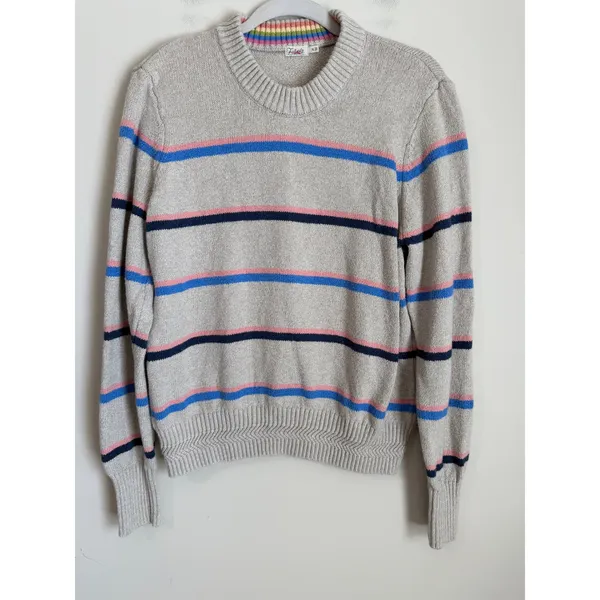 Faherty Striped Crewneck Sweater Womens XL Rainbow Stripe Coastal Cotton - Image 3
