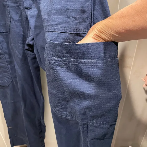 Cute navy Carhartt broken in work cargo pants pink orange trim chore - Image 10