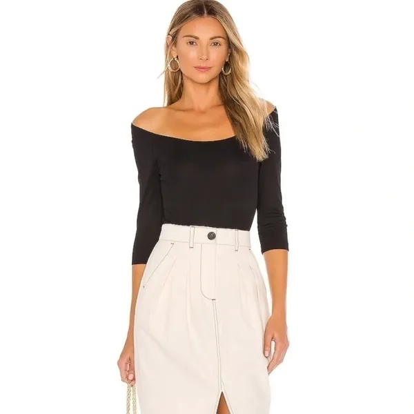 L’Academie Courtlyn Off Shoulder Bodysuit Rbbed Knit Black NWT Small - Image 3