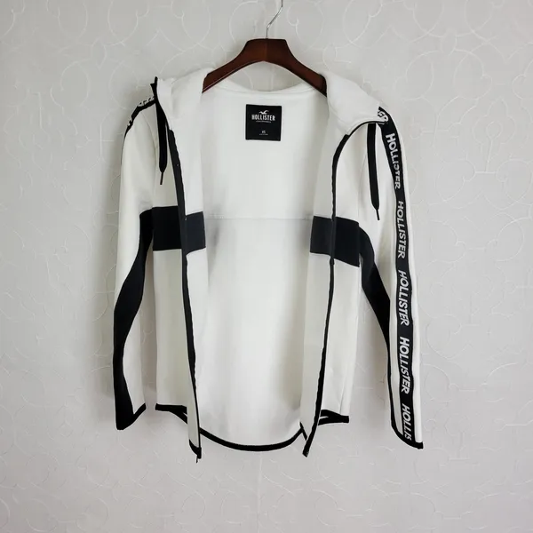 Hollister Full Zip‎ Hoodie Womens X-Small Black White Spell Out Sleeves Sporty - Image 9
