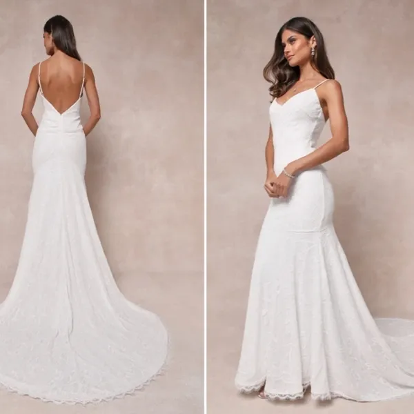 LULU's Bridal Wedding Floral Lace Chic Mermaid Trumpet Gown with Train NWOT - Image 4